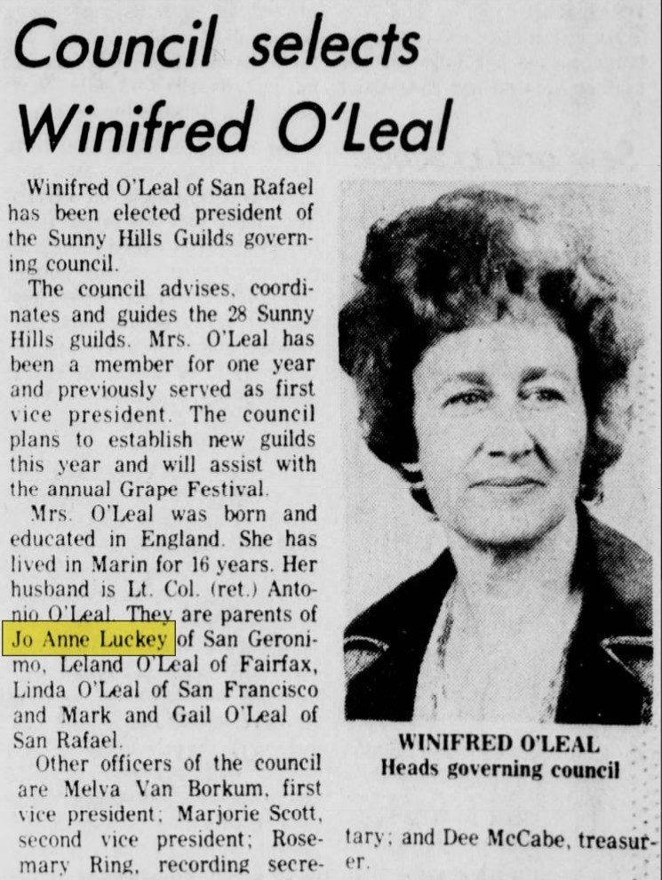 January 28, 1975: Winnie O'Leal heads the Sunny Hills Guilds council