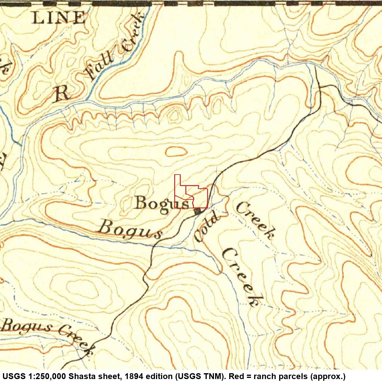1894: "Bogus" and a building at the corner of the ranch, on the road east to Linkville